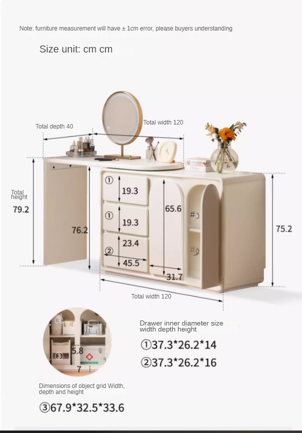 Solid Rubberwood French Cream Style Vanity Table.