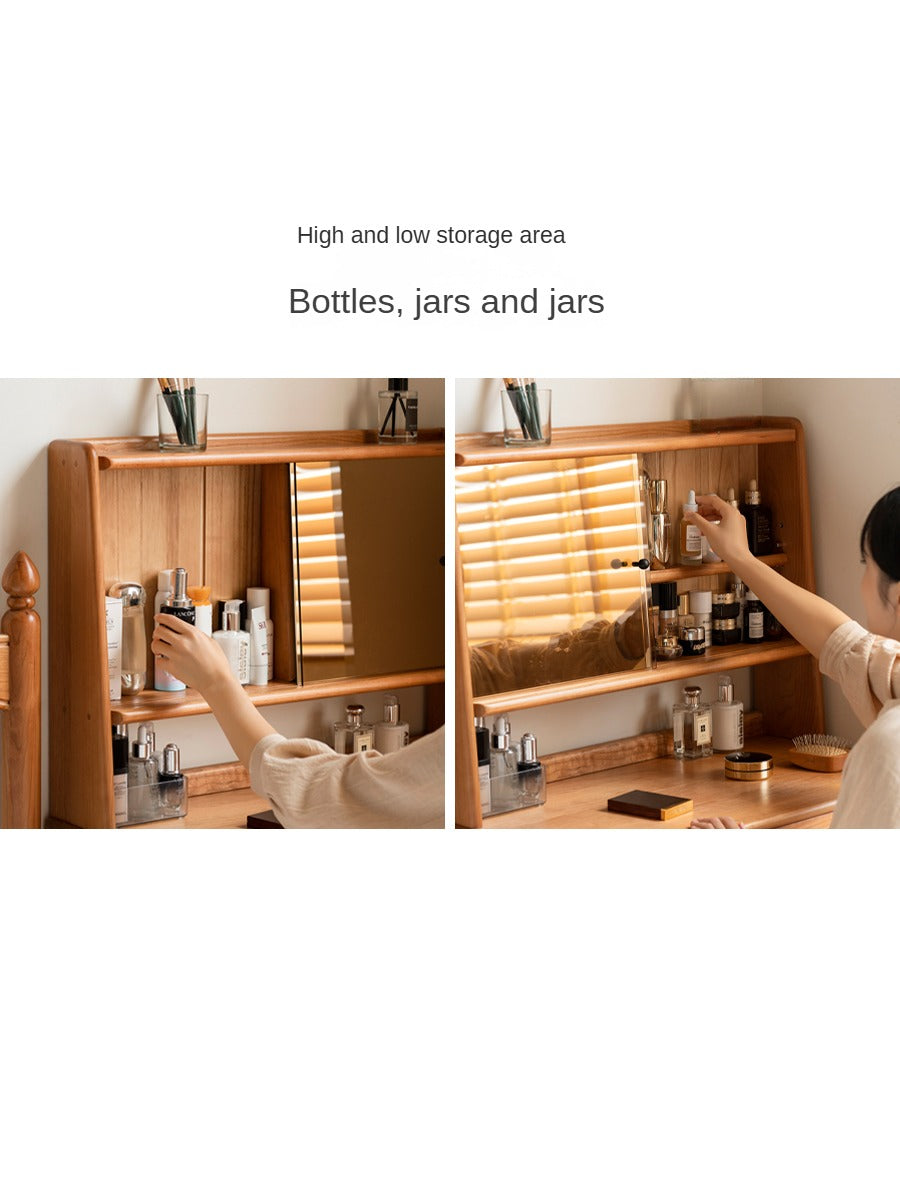 Cherry, Birch Solid Wood Multi-Functional Storage Vanity Table.