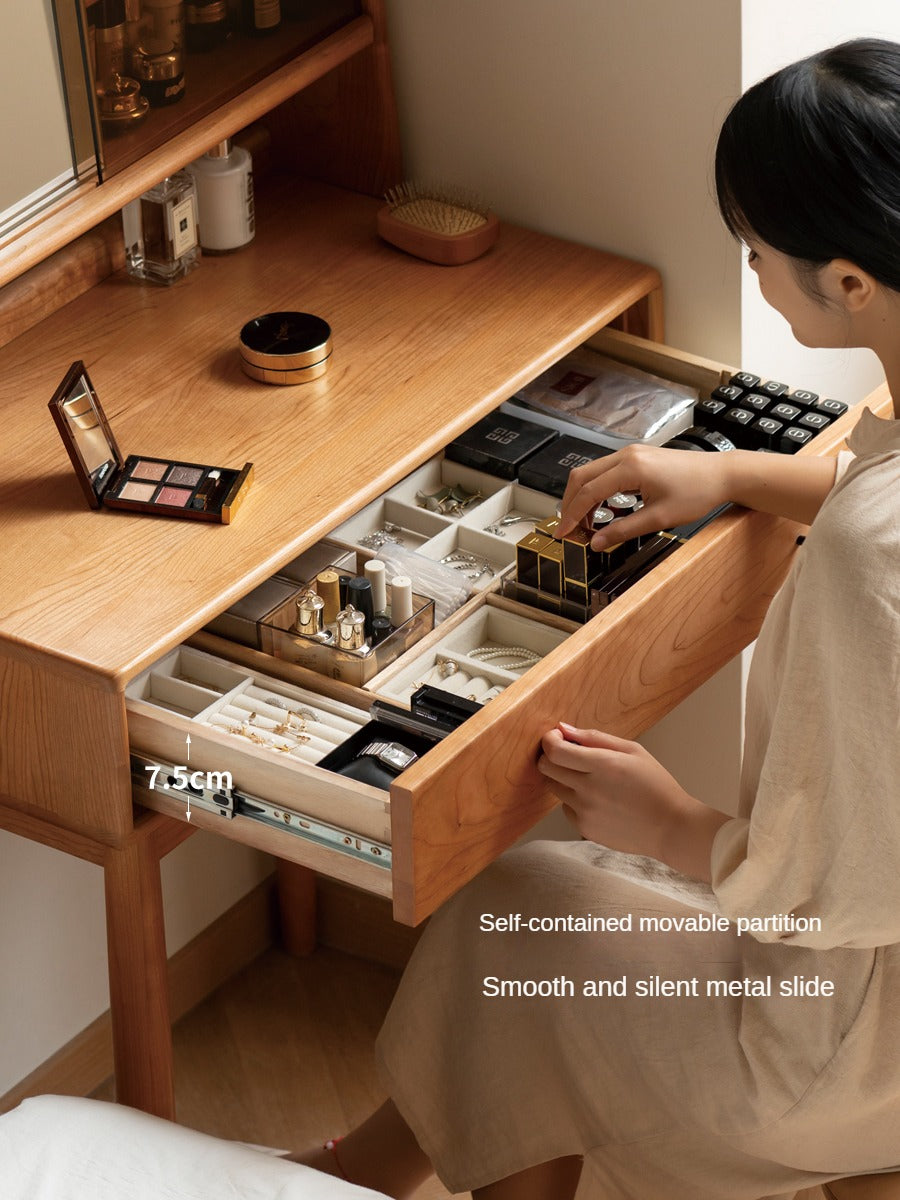 Cherry Solid Wood Multi-Functional Storage Dressing Table.