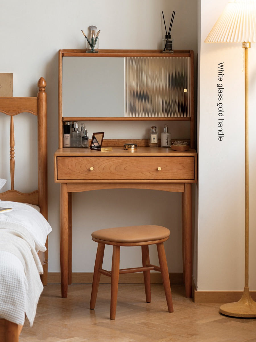 Cherry Solid Wood Multi-Functional Storage Dressing Table.