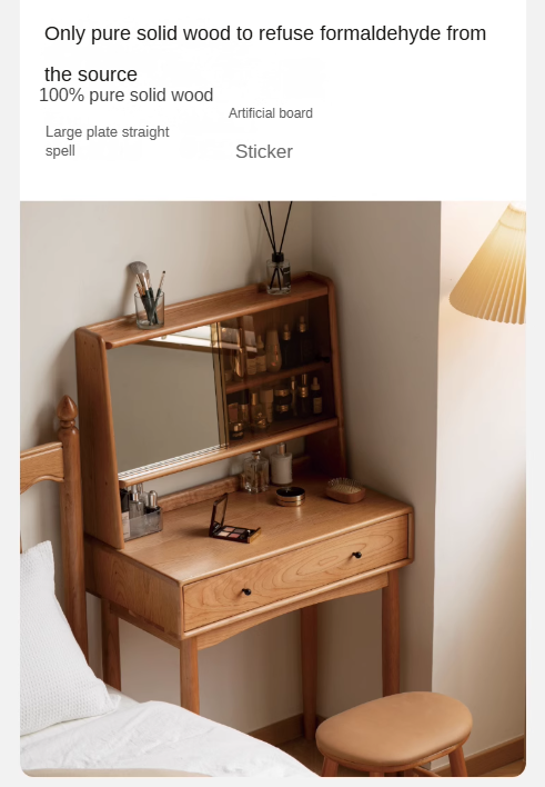 Cherry, Birch Solid Wood Multi-Functional Storage Vanity Table.