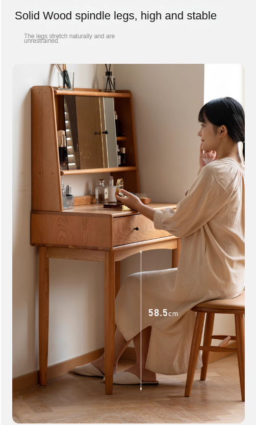 Cherry Solid Wood Multi-Functional Storage Dressing Table.