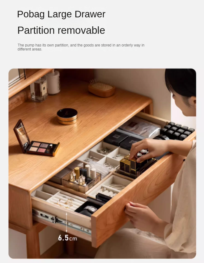 Cherry, Birch Solid Wood Multi-Functional Storage Vanity Table.