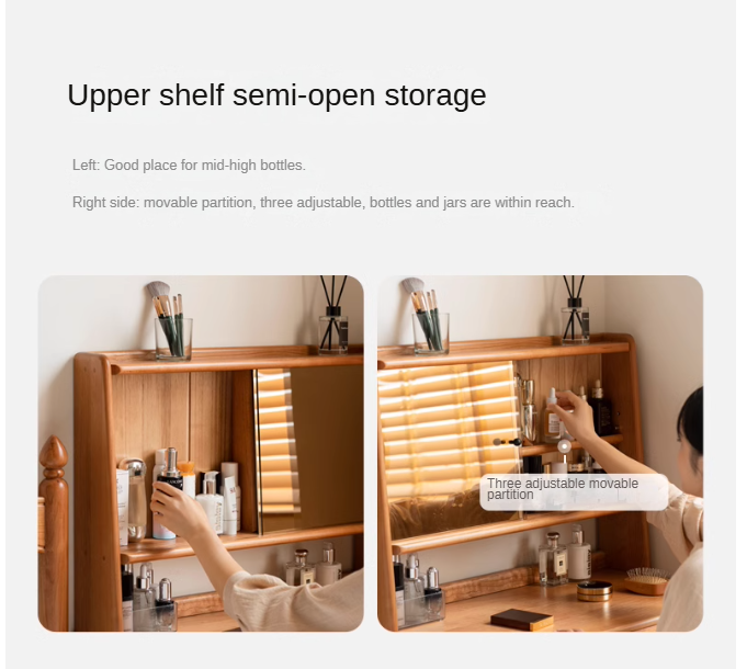 Cherry, Birch Solid Wood Multi-Functional Storage Vanity Table.