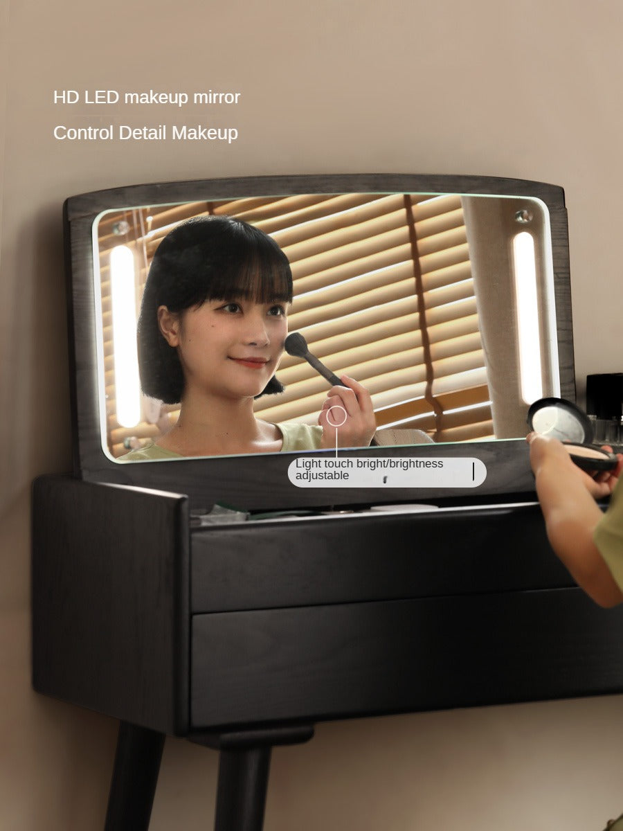 Oak Solid Wood Black Makeup Table Mirror LED Touch.