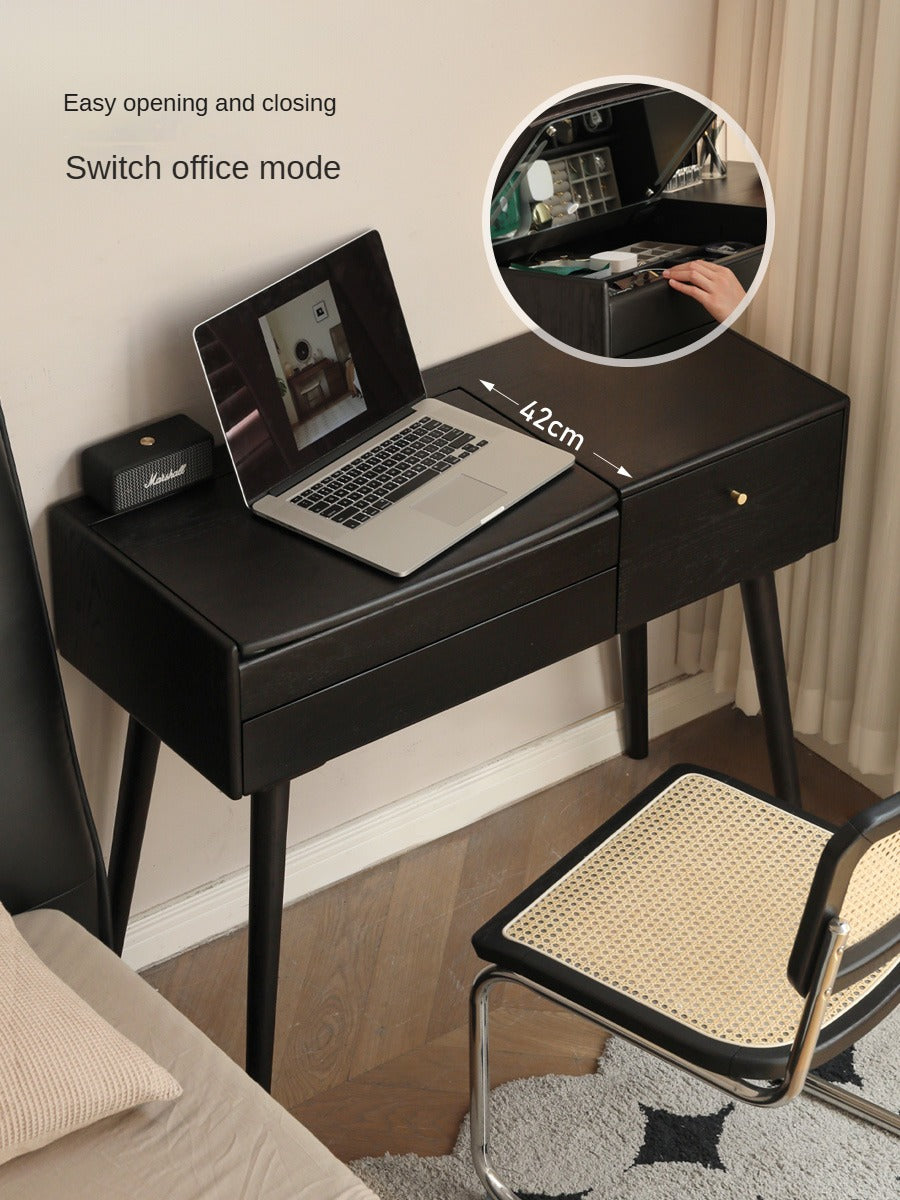 Oak Solid Wood Black Makeup Table Mirror LED Touch.