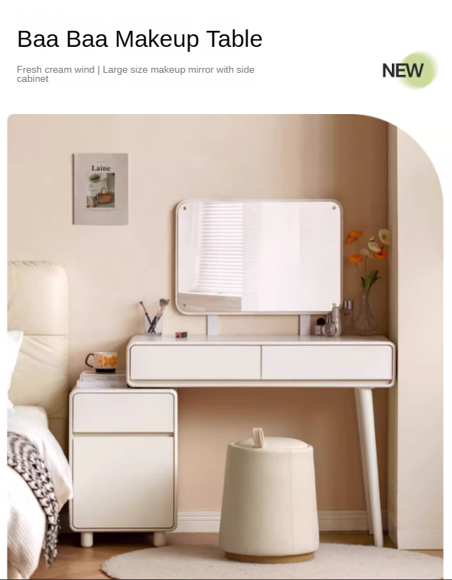 Poplar, Solid Rubberwood Milky Telescopic Dressing Table.