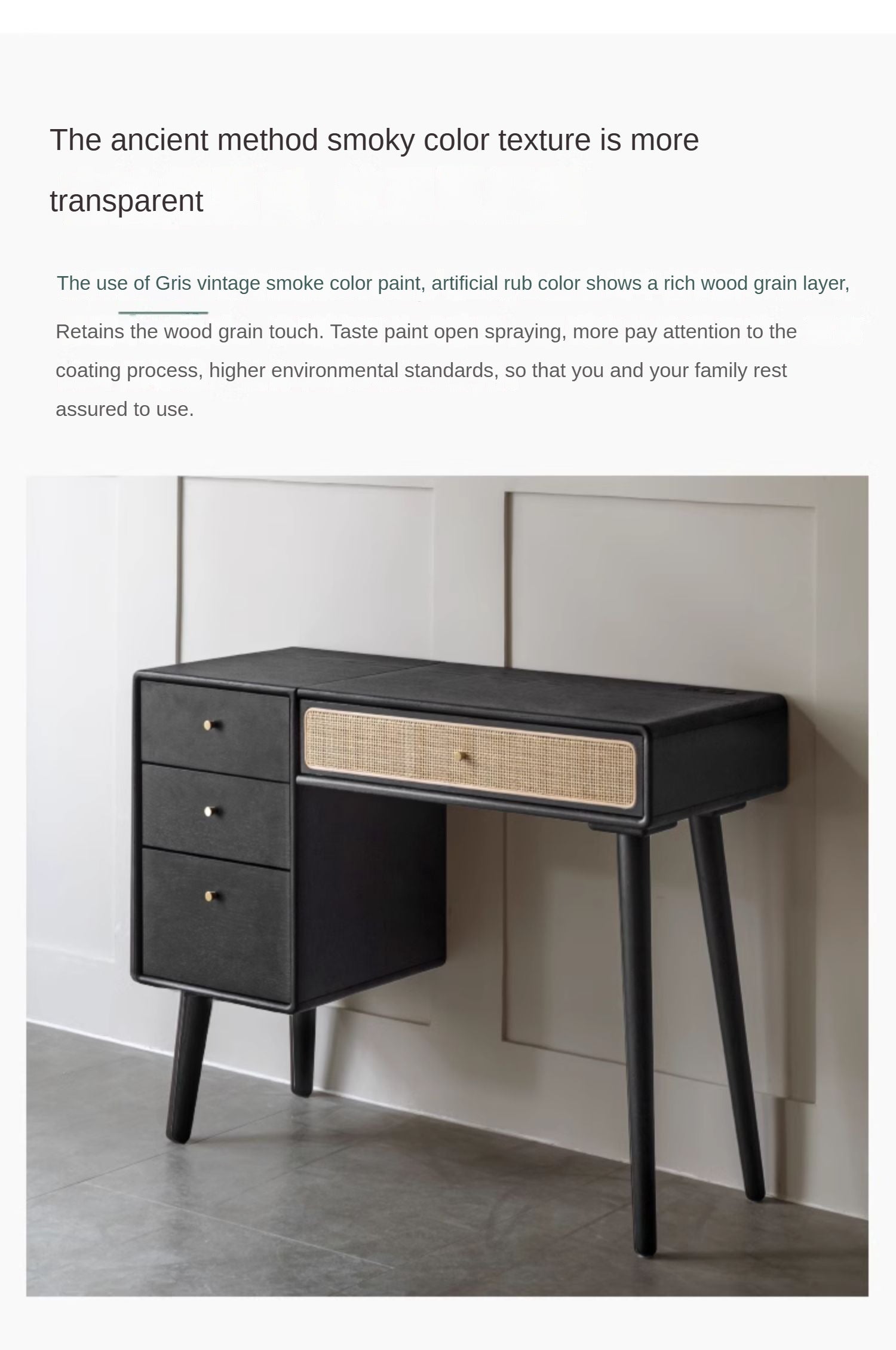 Oak Solid Wood Black Vintage Makeup Dressing Table.