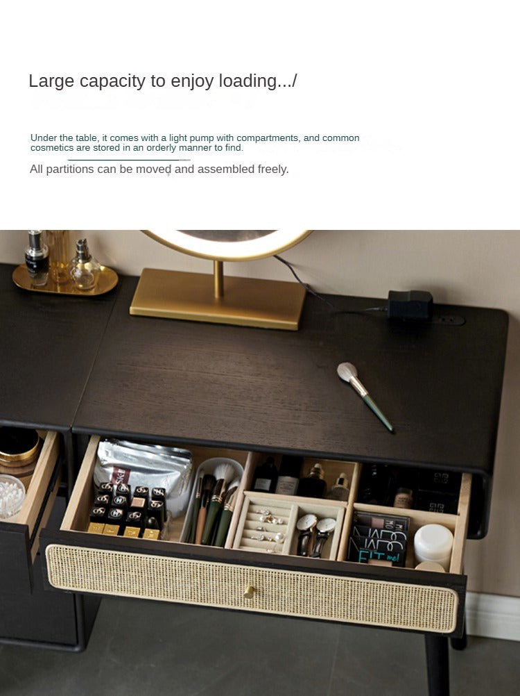Oak Solid Wood Black Vintage Makeup Dressing Table.