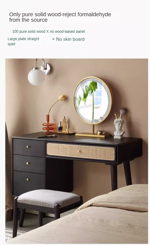 Oak Solid Wood Black Vintage Makeup Dressing Table.