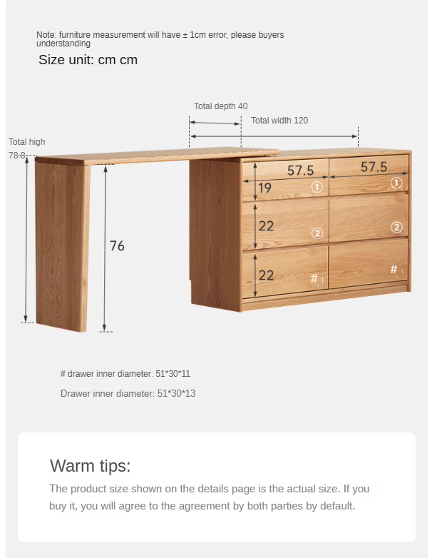Oak, Solid Rubberwood Dressing Table L-Shaped Corner