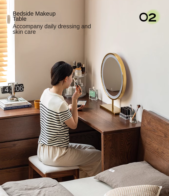 Oak, Solid Rubberwood Dressing Table L-Shaped Corner