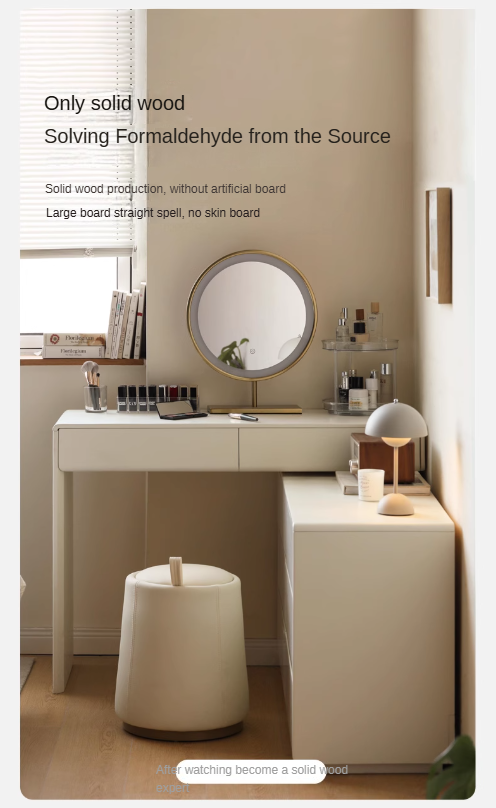 Poplar Solid Wood, Solid Rubberwood L-Shape Dressing Table