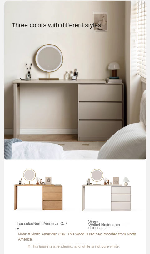 Poplar, Oak Solid Wood Telescopic Dressing Table Three Drawers.