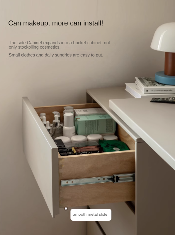 Poplar, Oak Solid Wood Telescopic Dressing Table Three Drawers.