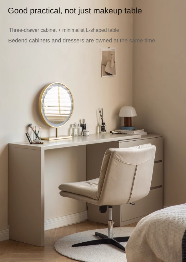 Poplar, Oak Solid Wood Telescopic Dressing Table Three Drawers.