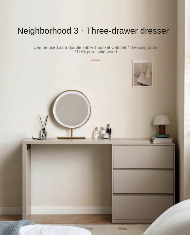 Poplar, Oak Solid Wood Telescopic Vanity Table Three Drawers.