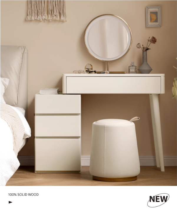 Poplar Solid Wood Telescopic DressingTable +LED Makeup Mirror.