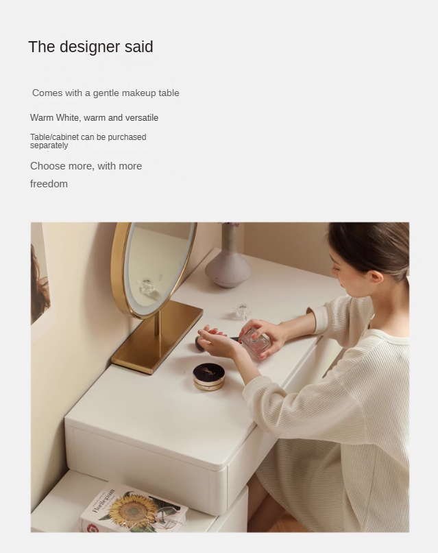 Solid RubberWood Telescopic Vanity Table + LED Makeup Mirror