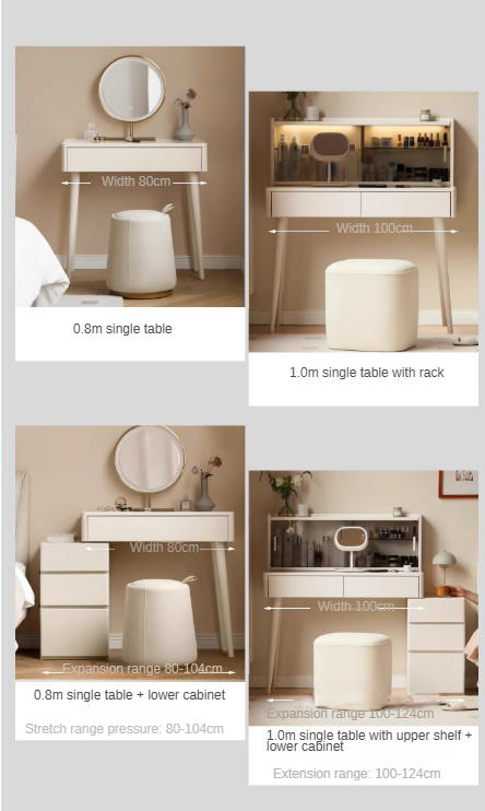 Solid RubberWood Telescopic Vanity Table + LED Makeup Mirror