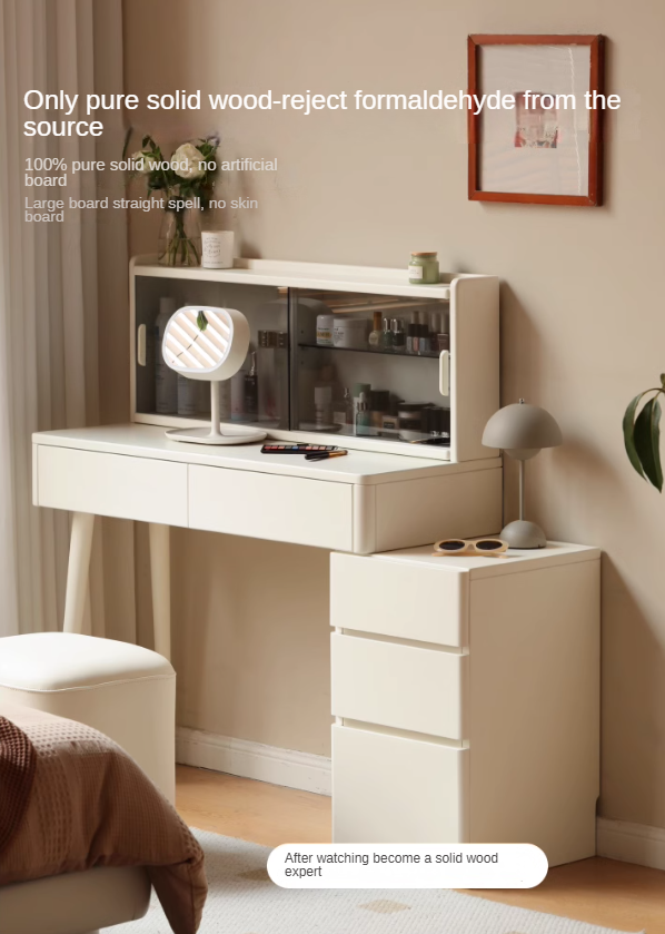 Solid RubberWood Telescopic Vanity Table + LED Makeup Mirror