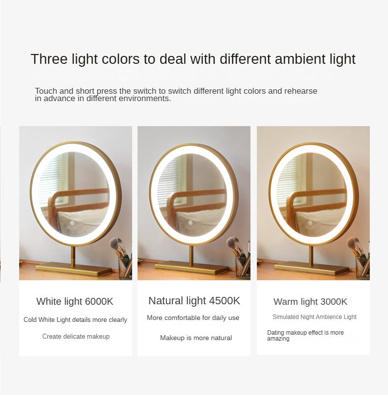 Solid RubberWood Telescopic Vanity Table + LED Makeup Mirror