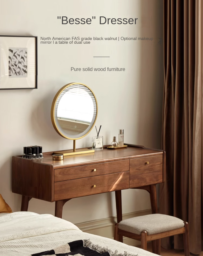 Black Walnut, Ash Solid Wood Dressing Table.