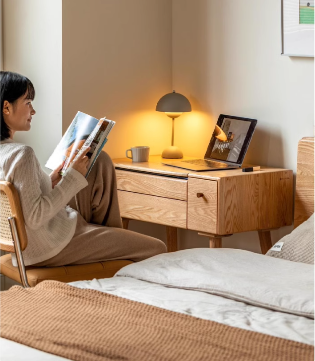 Oak Solid Wood, Solid RubberWood Dressing Table Mirror LED Touch Light.
