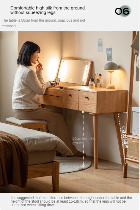 Oak Solid Wood, Solid RubberWood Dressing Table Mirror LED Touch Light.