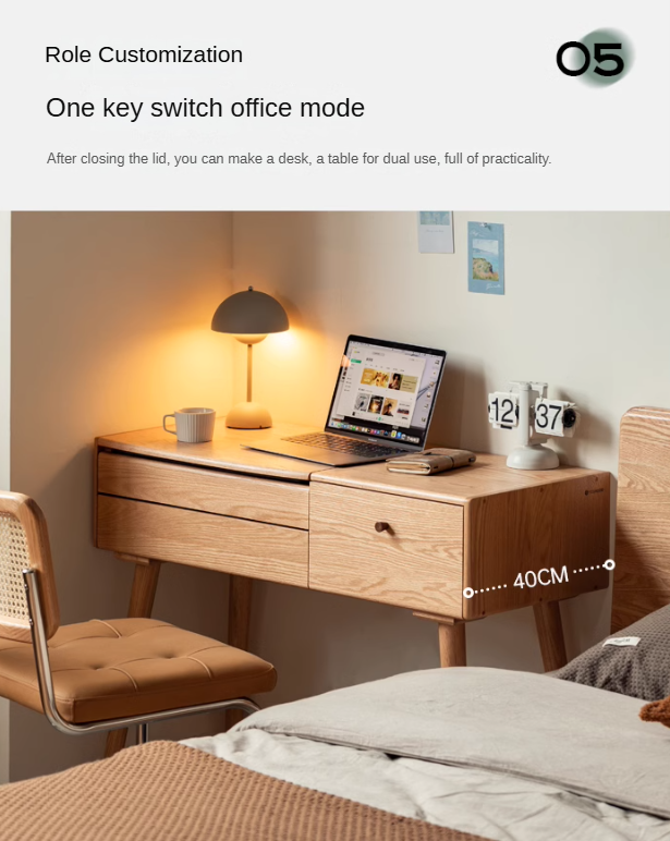 Oak Solid Wood, Solid RubberWood Vanity Table Mirror LED Touch Light.