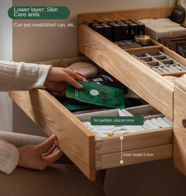 Oak Solid Wood, Solid RubberWood Vanity Table Mirror LED Touch Light.