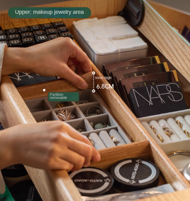 Oak Solid Wood, Solid RubberWood Vanity Table Mirror LED Touch Light.