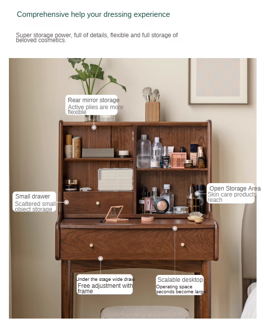 Oak Solid Wood Nordic Dressing Table.