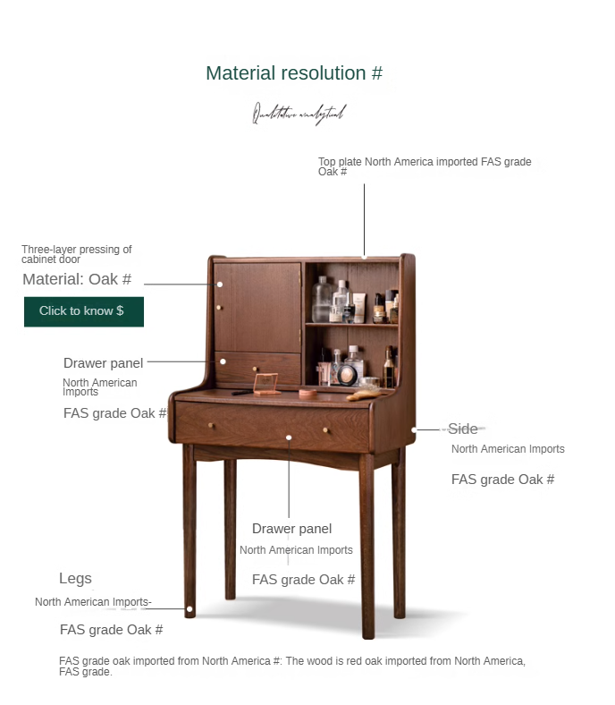 Oak Solid Wood Nordic Vanity Table.