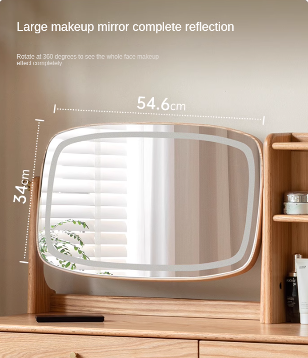 Oak, Ash Solid Wood Vanity Table Lighted Makeup Mirror.