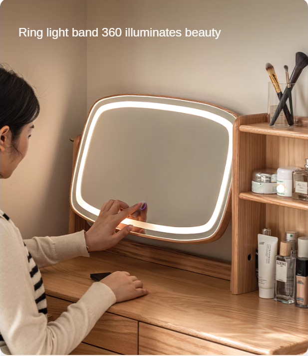 Oak, Ash Solid Wood Vanity Table Lighted Makeup Mirror.