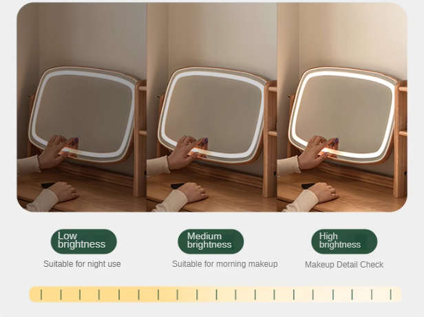 Oak, Ash Solid Wood Vanity Table Lighted Makeup Mirror.