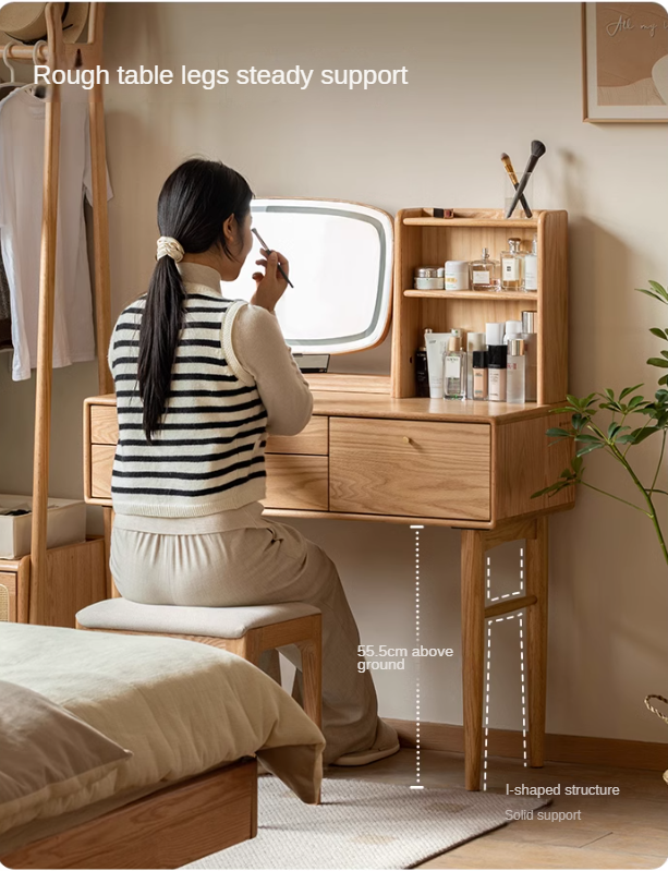 Oak, Ash Solid Wood Dressing Table Lighted Makeup Mirror.