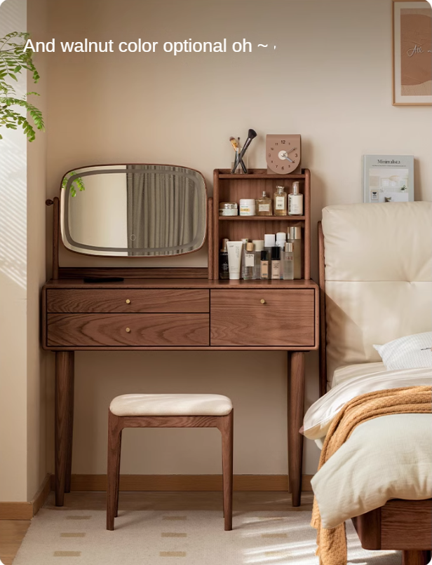 Oak, Ash Solid Wood Dressing Table Lighted Makeup Mirror.