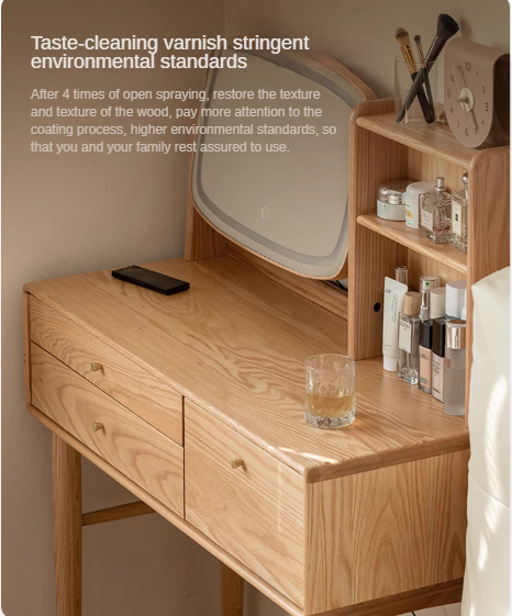 Oak, Ash Solid Wood Vanity Table Lighted Makeup Mirror.