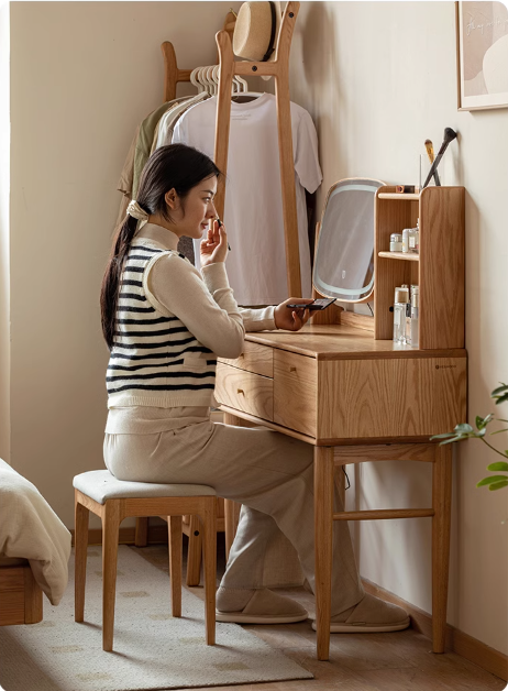 Oak, Ash Solid Wood Dressing Table Lighted Makeup Mirror.