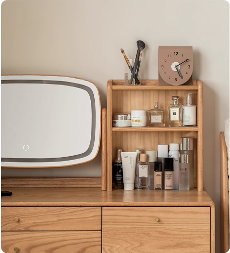 Oak, Ash Solid Wood Dressing Table Lighted Makeup Mirror.