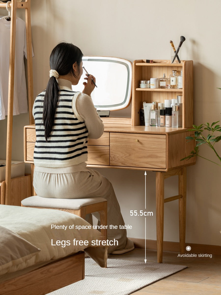 Oak, Ash Solid Wood Dressing Table Lighted Makeup Mirror.