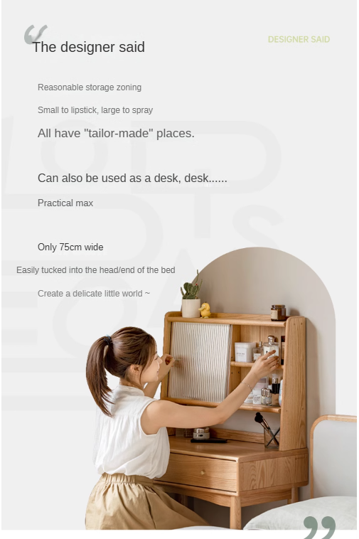 Oak Solid Wood, Solid Rubberwood Vanity Table Hidden Makeup Mirror.