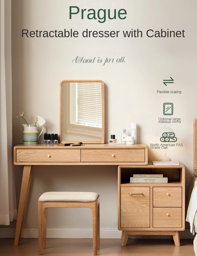 Oak Solid Wood Telescopic Vanity Table Cabinet.