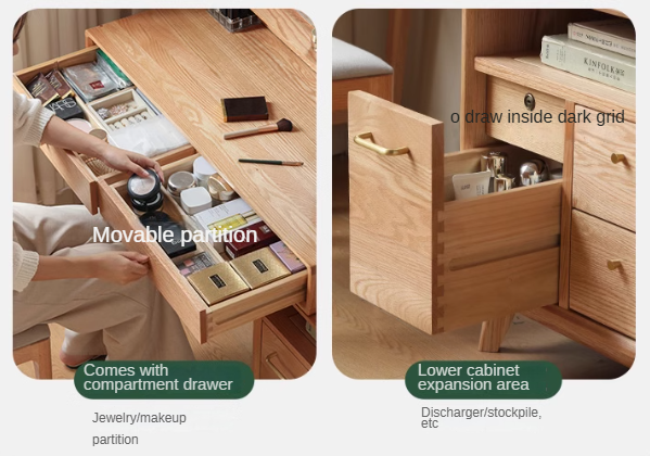 Oak Solid Wood Telescopic Vanity Table Cabinet.