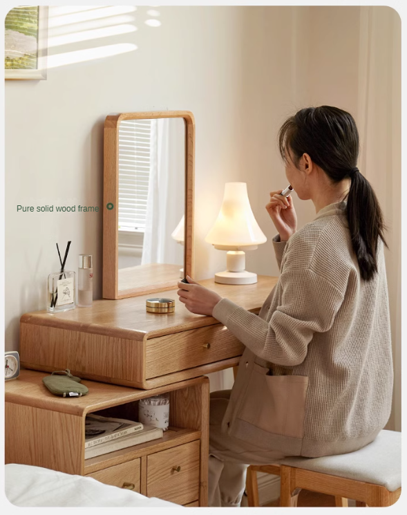 Oak Solid Wood Telescopic Dressing Table Cabinet.