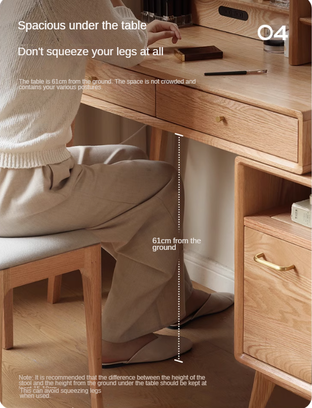 Oak Solid Wood Telescopic Vanity Table Cabinet.