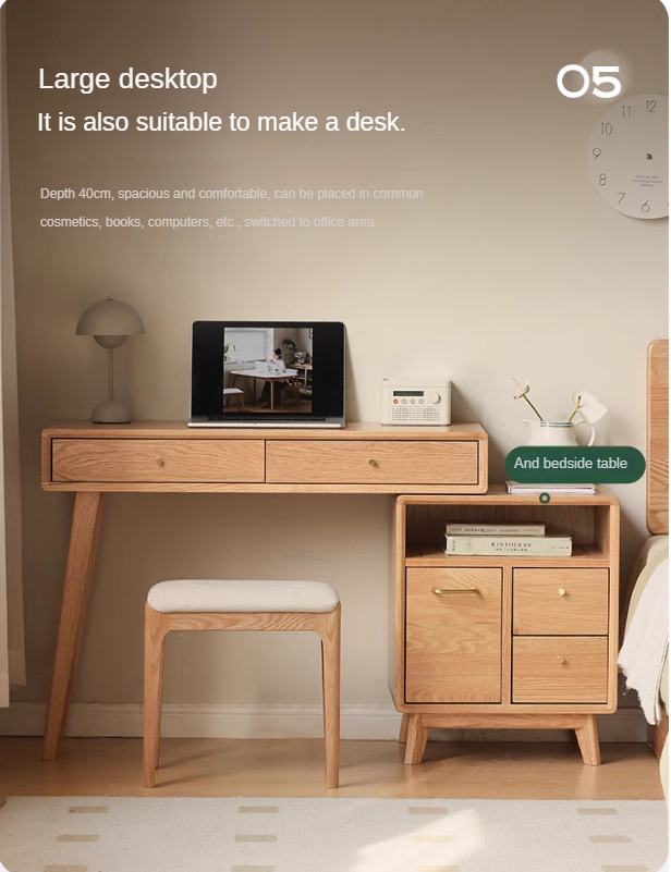 Oak Solid Wood Telescopic Dressing Table Cabinet.