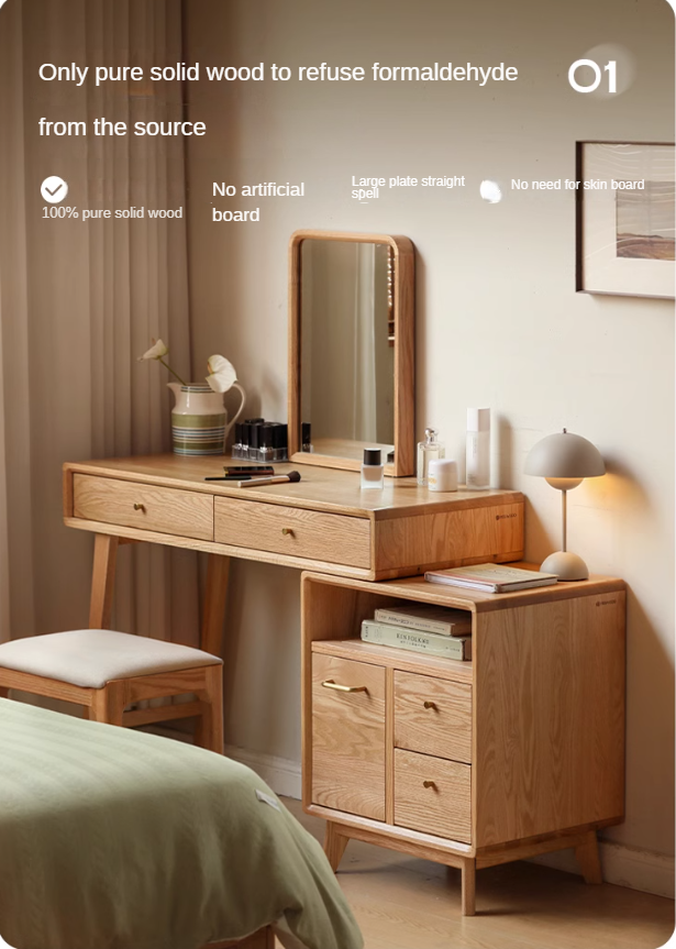 Oak Solid Wood Telescopic Dressing Table Cabinet.